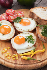 Fried eggs in potato shells