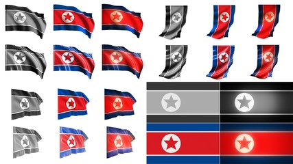 korea north flags waving styles small size set