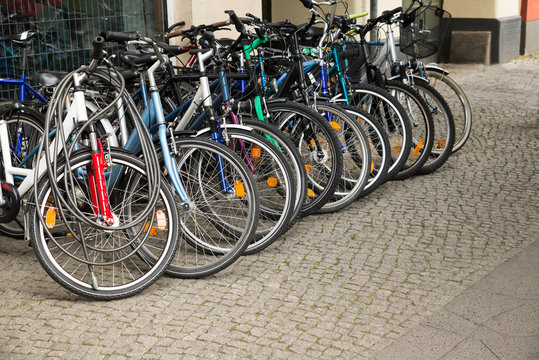 Fototapeta Group Of Bikes In A Parking Lot