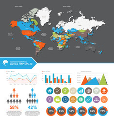 Obraz premium World map-countries, Set elements of infographics. World Map and Information Graphics, editable vector eps10.