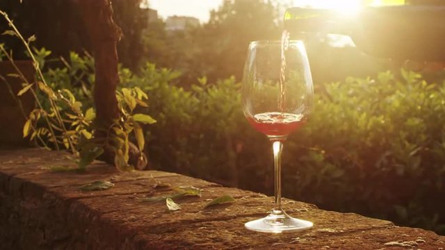 Filling Glasses with Wine in Vineyard