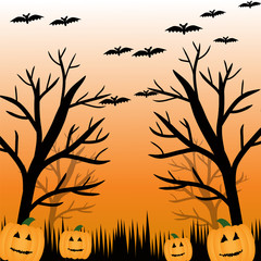 bat, pumpkin and tree for halloween background