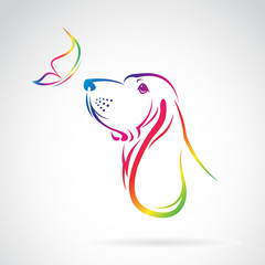 Vector image of dog and butterfly on white background