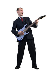 Businessman playing guitar