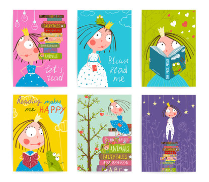 Cute Little Princess Kids Reading Fairy Tale Books Library
