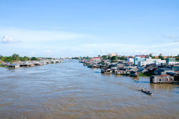Fototapeta na wymiar Floating village in Mekong Delta, Vietnam