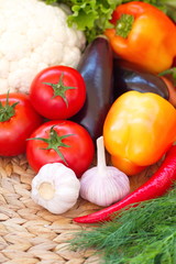 Assorted vegetables on the wooden table
