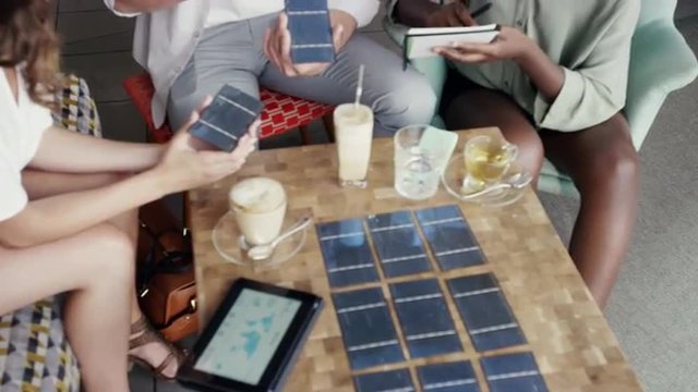 Solar energy Business meeting digital tablet social network sharing data concept