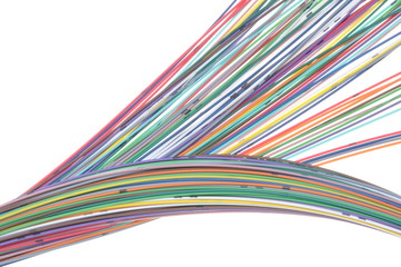 Multicolored fiber cables isolated on white background
