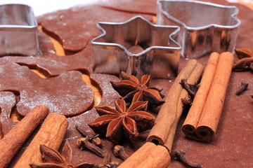 Spice and accessories for baking on dough for Christmas cookies and gingerbread