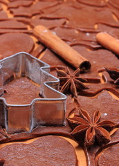 Spice and accessories for baking on dough for Christmas cookies and gingerbread