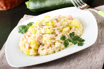 Risotto with green zucchini
