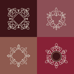 Monogram design elements for logos. Trendy floral frames set.