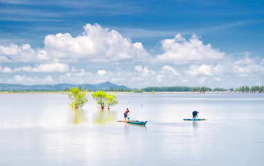 Fototapeta na wymiar Rice field on floating season, Mekong Delta, An Giang, Vietnam