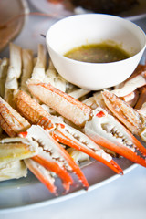 Stream Crabs with spicy sauce on plate