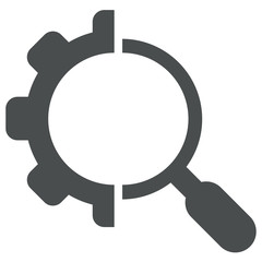 Icono aislado lupa engranaje gris