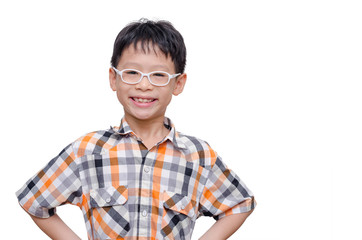 portrait of a young smiling boy on the white background