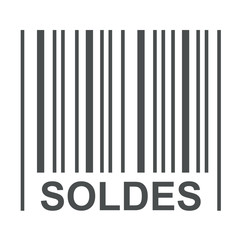 Icono plano texto SOLDES codigo de barras gris