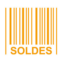 Icono plano texto SOLDES codigo de barras naranja