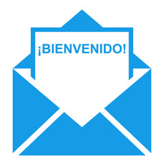 Icono sobre texto BIENVENIDO azul