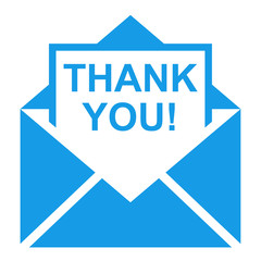 Icono sobre texto THANK YOU azul