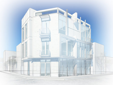 abstract sketch design of exterior building