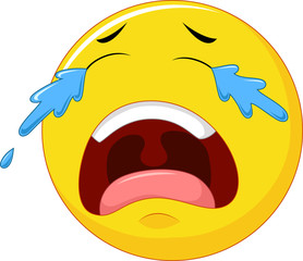 Cartoon emoticon crying isolated on white background
