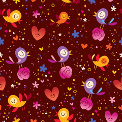 birds and flowers seamless pattern
