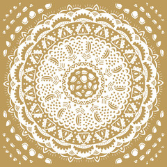Monochromatic ethnic round ornament. Abstract circle background