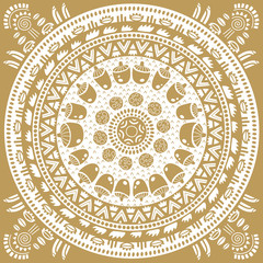 Gold abstract mandala. Ethnic round ornament. Monochrom color