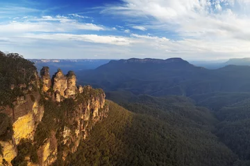 Foto op Plexiglas Three Sisters Three Sisters, Blue Mountains, Australië bij zonsondergang
