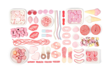 colourful jelly candies on white background