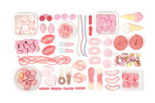 colourful jelly candies on white background
