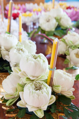candles and lotus  and incense for worshiping the Buddha