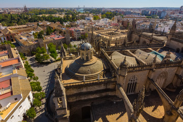 Fototapeta na wymiar Cathedral of Santa Maria de Sevilla view from the Giralda in Seville , Spain