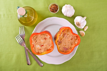 Raw stuffed peppers. 