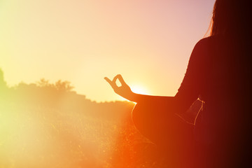 serenity and yoga practice in autumn at sunset
