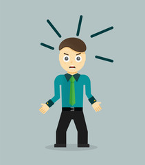 Angry young cartoon businessman or office worker. Flat design