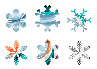 Set of abstract colorful snowflake logo icons, winter concepts