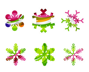 Set of abstract colorful snowflake logo icons, winter concepts
