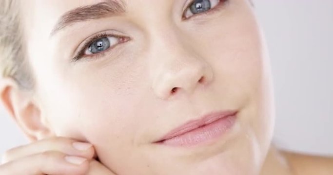 Closeup Beauty portrait of woman face moving  skincare concept - Red Epic Dragon