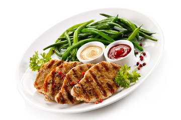Grilled steaks and vegetables