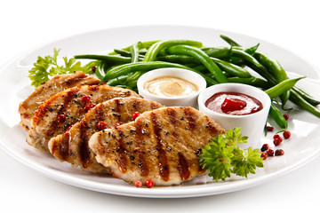 Grilled steaks and vegetables