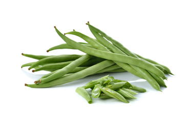 stack of French beans on white background