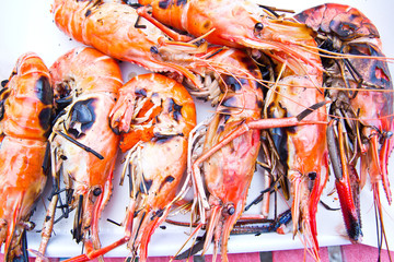 delicious prawns grill on plate