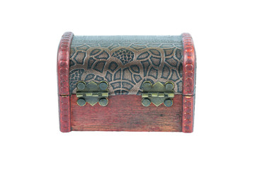 Treasure chest wooden old on white background, Rear view