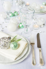 Beautiful tableware on Christmas table