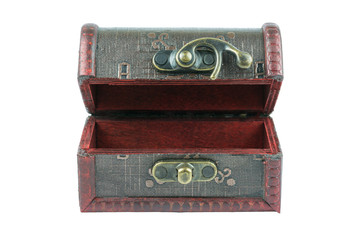 Treasure chest wooden old on white background, front view