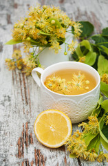 cup of herbal tea with linden flowers