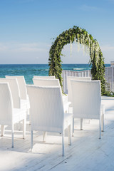beautiful wedding setting up on beach